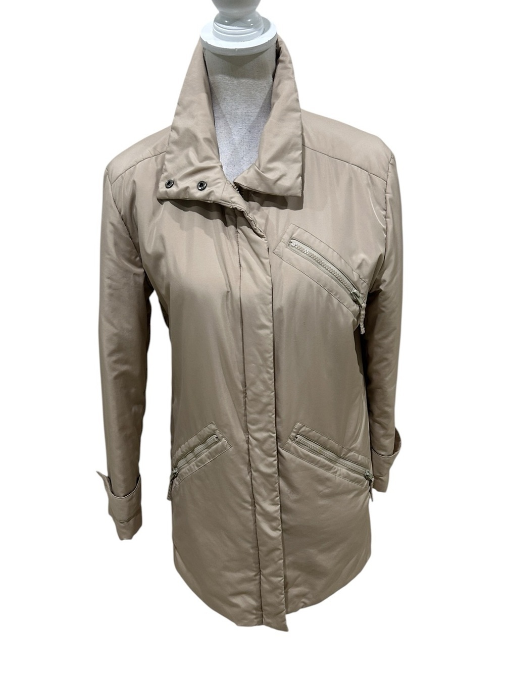 Armani Jeans Beige Lightweight Puffer longline Jacket zip pockets size 4
